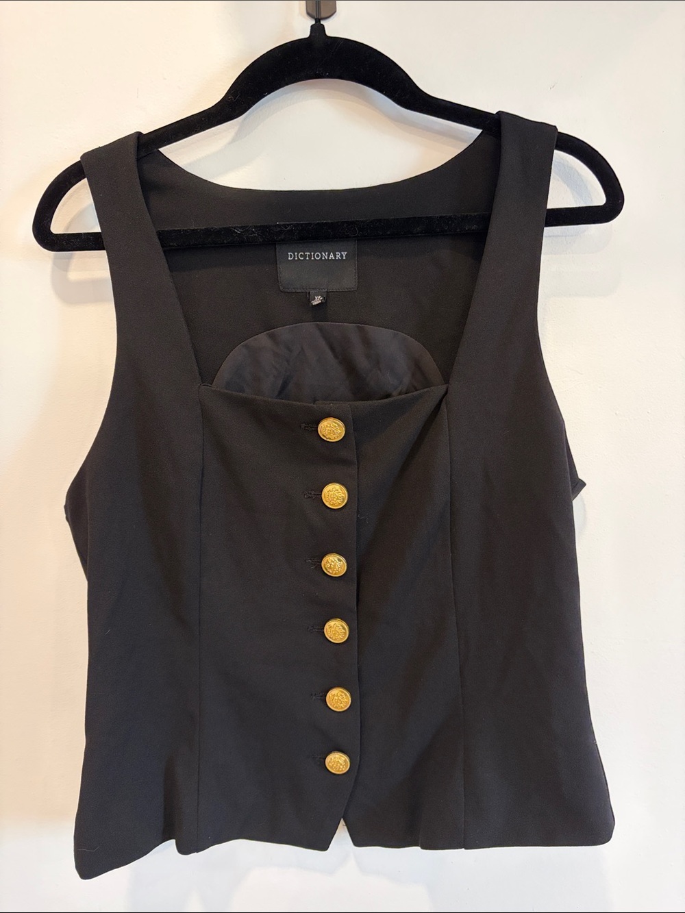 Dictionary Black Sleeveless Button Front Top with Gold Buttons